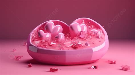 Sculptures With Hearts Of Pink 3d Art Background, 3d Rendering Heart Shape Glossy Pink Love ...