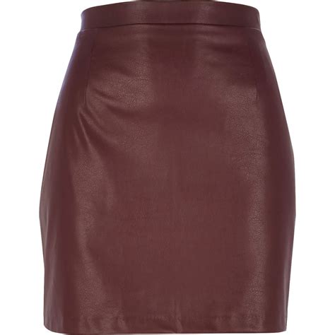 River island Dark Red Leather-Look Mini Skirt in Red | Lyst