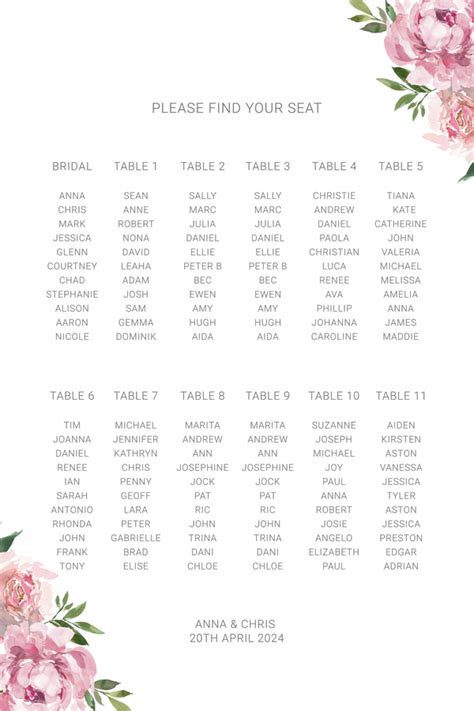 Wedding Seating Chart - Floral #1 - Artful Invites