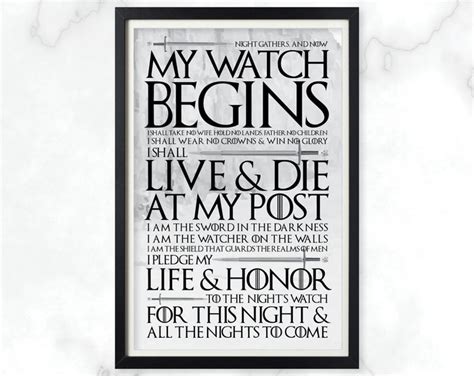 Game of Thrones Nights Watch Oath Poster Jon Snow Watcher on - Etsy