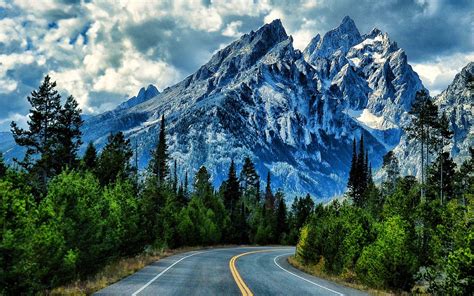 Snowy Mountain Landscape Road Grand Teton National Park In Northwestern ...