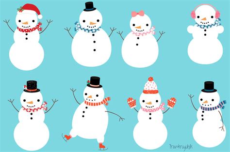 Cute snowman characters clipart set, Christmas snowmen clipart collection, Winter clipart By ...