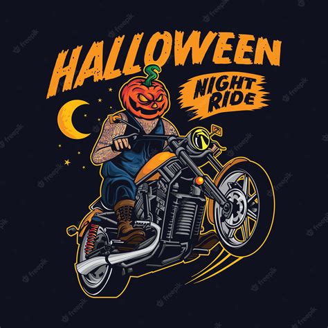 Premium Vector | Halloween pumpkin biker motorcycle club poster illustration