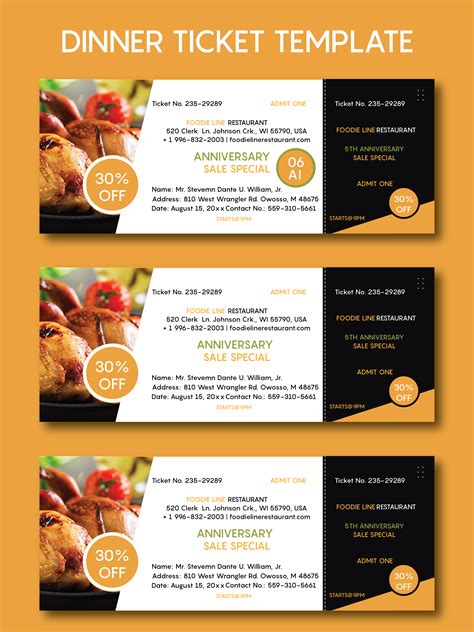 Editable Dinner Ticket High Quality Templates For Invite