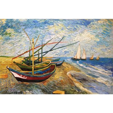 Classic oil painting on canvas Fishing Boats on the Beach at Saintes Maries Vincent Van Gogh ...