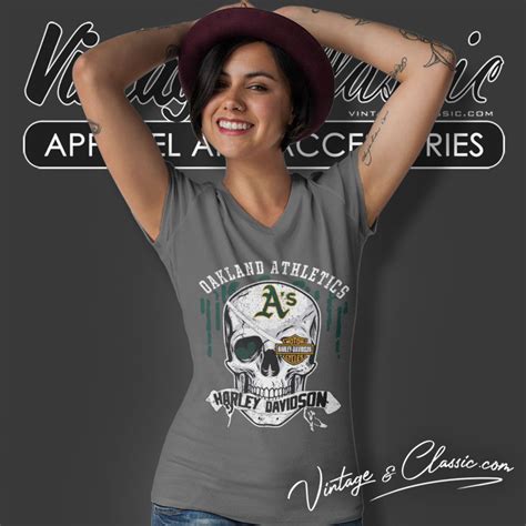 Oakland Athletics Harley Davidson Skull Shirt - Vintagenclassic Tee