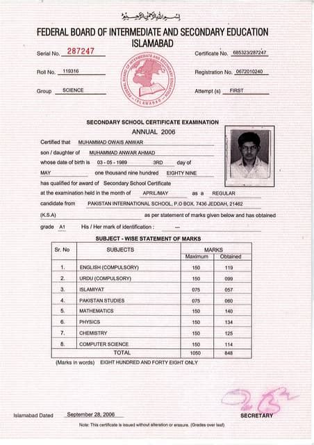 higher Secondary school Certificate front