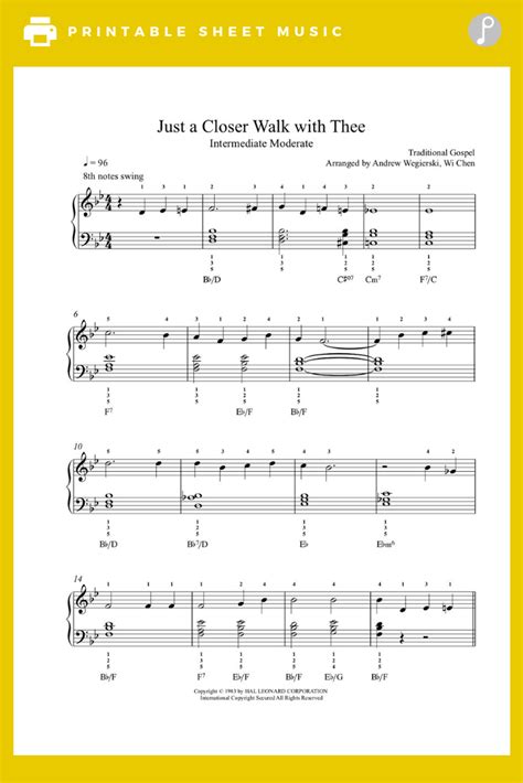 Just A Closer Walk With Thee Traditional Piano Sheet Music | Intermediate Level | Sheet music ...