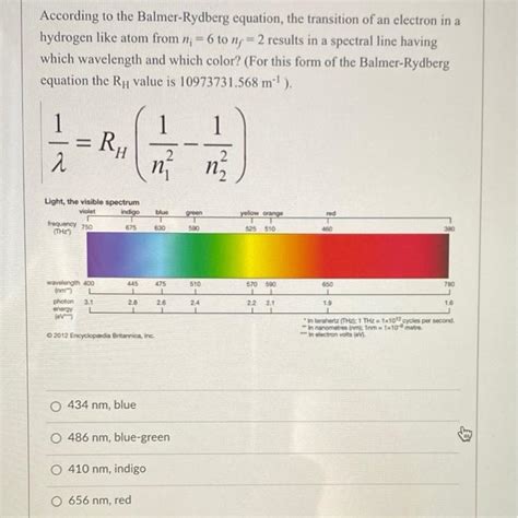 Solved According to the Balmer-Rydberg equation, the | Chegg.com