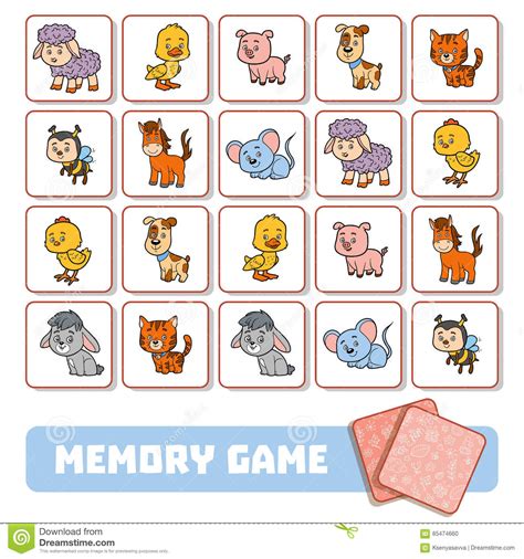 Memory Game for Children, Cards with Farm Animals Stock Vector - Illustration of logic, game ...