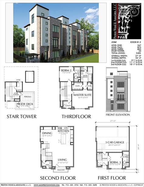 3 1/2 Story Townhouse Plan E2028 B1.2 | Town house floor plan, Townhouse, House floor plans