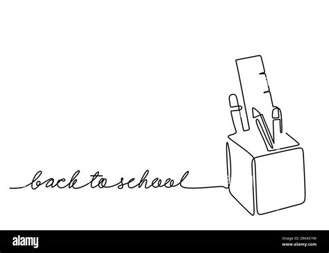 One continuous single line hand drawn of stationary for back to school theme isolated on white ...