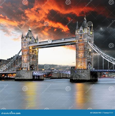 Tower bridge at red sunset stock photo. Image of famous - 53626190