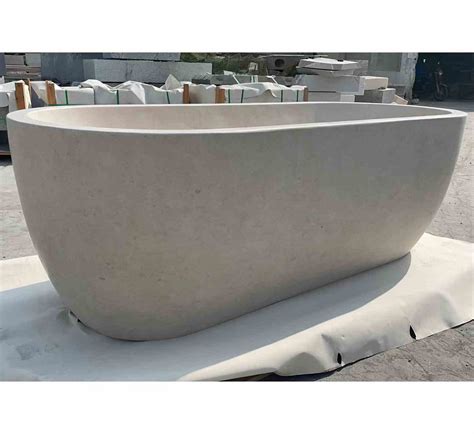 Beige Marble Bathroom Freestanding Soaking Bathtub - Marble Bathtub