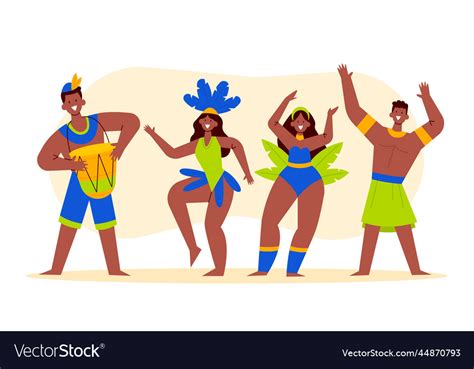 Flat brazilian carnival characters set Royalty Free Vector