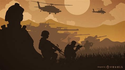 War front line silhouette illustration - Vector download