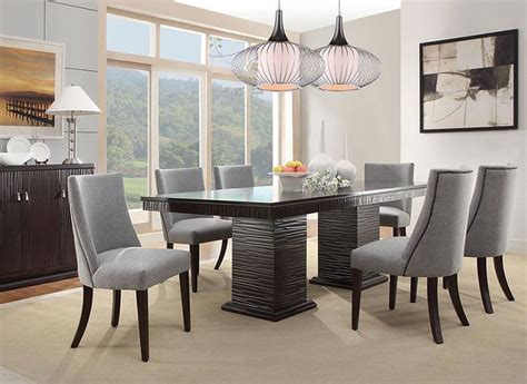 Modern Espresso 7 piece Dining Room Extendable Rectangular Table & Gray ...