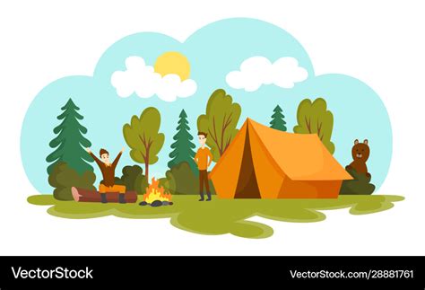 Camping with summer forest cartoon Royalty Free Vector Image