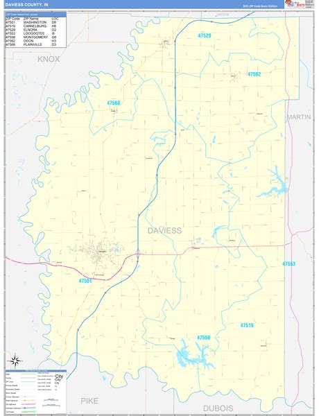 Daviess County, IN Zip Code Wall Map Basic Style by MarketMAPS - MapSales