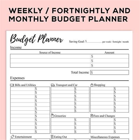 Printable Budget Planner for Weekly, Fortnightly, and Monthly use , Expense Income and Saving ...