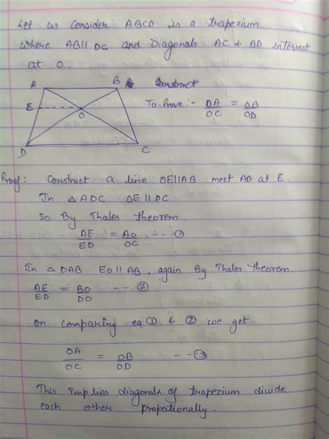 Prove that the diagonals of a trapezium divide each other propotionally.