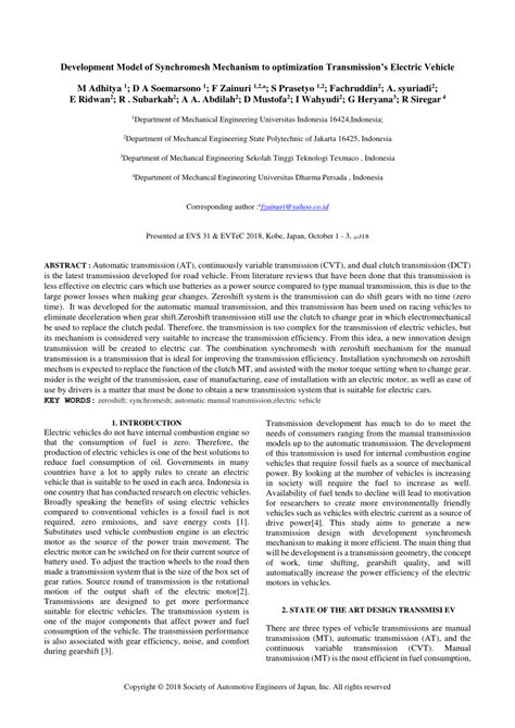 (PDF) Development Model of Synchromesh Mechanism to optimization Transmission's Electric Vehicle