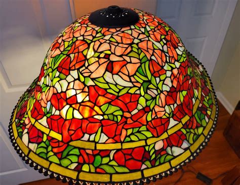 Tiffany Style Large 24" Slag Glass Lamp Shade Floral Mosaic Leaf Beaded Huge HTF | eBay