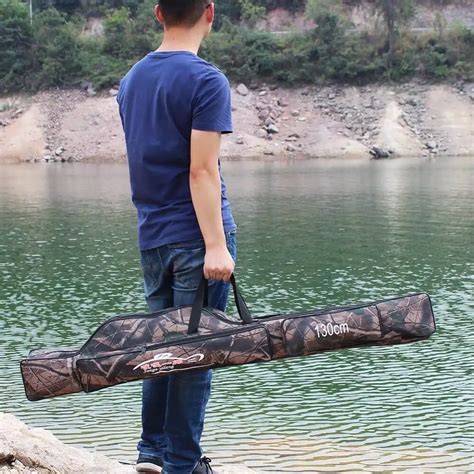 Fishing Rod Bag 130cm 2 Layer Folding Bag Waterproof Rod Fishing Tackle Single Shoulder Hand Bag ...