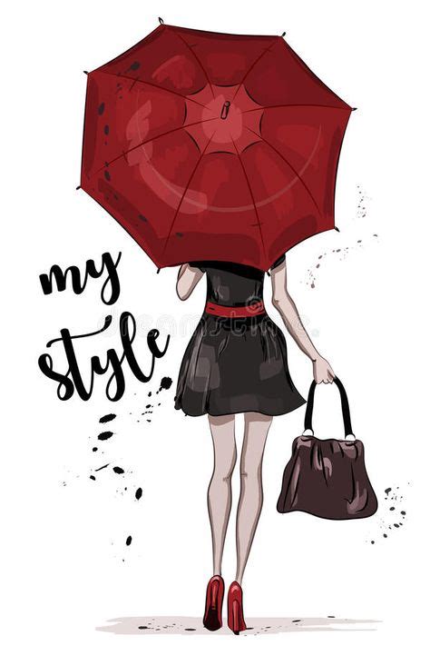 Cute girl with red umbrella. Hand drawn fashion woman. Sketch. vector illustration in 2020 | Red ...