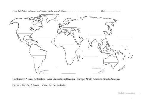 Continents and oceans blank map - English ESL Worksheets | Continents and oceans, Blank world ...