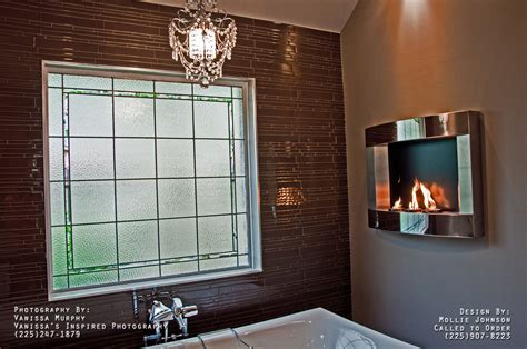 glass tile wall & fireplace }}}~ www.calledtoorder.com Fireplace Wall, Wall Tiles, Bathroom ...