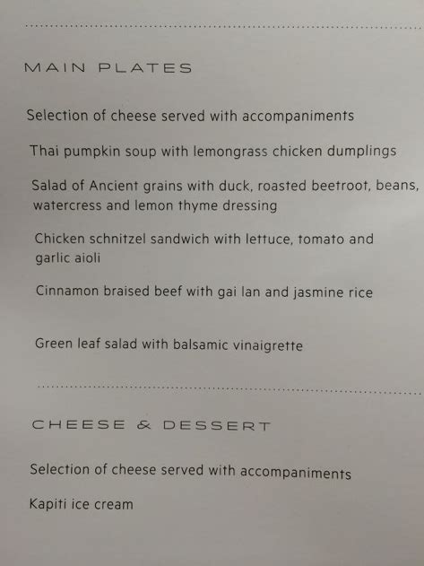 Qantas Business Class Menu