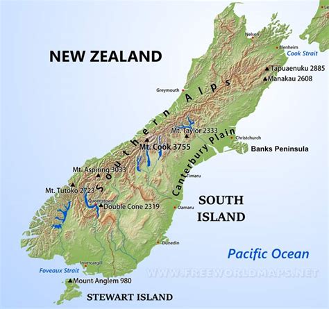 Physical map of New Zealand South Island