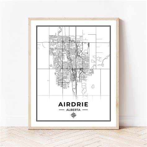 Airdrie Map Print Black & White Map of Airdrie Alberta | Etsy