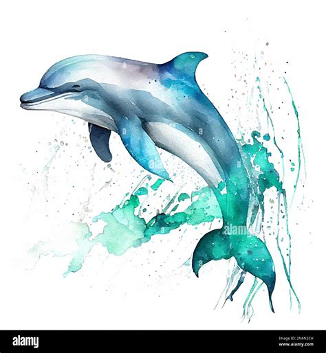 beautiful dolphin watercolor hand drawn illustration sea Stock Photo ...