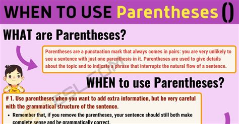 Parentheses () When to Use Parentheses in English • 7ESL | Being used quotes, Grammar and ...