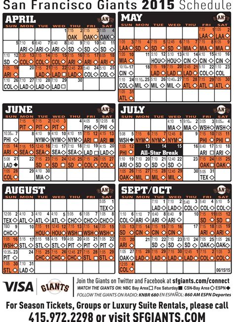 Sf Giants Schedule Printable