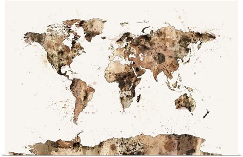 Poster Print Wall Art entitled Map of the World Map Sepia Watercolor | eBay