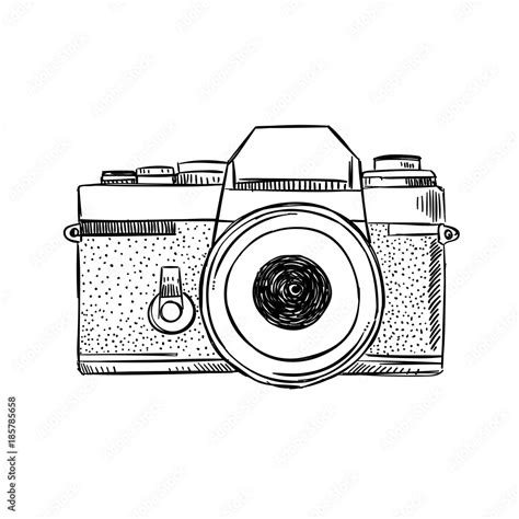 Hand drawn vintage camera illustration. Sketched photography equipment Stock Vector | Adobe Stock