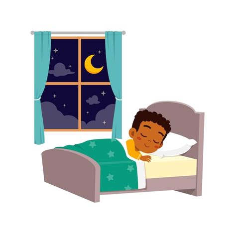 Premium Vector | Little kid sleep in the room at night