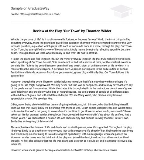 ⇉Review of the Play "Our Town" by Thornton Wilder Essay Example | GraduateWay