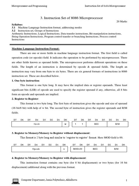 3-Instruction Set of 8086 Microprocessor | Instruction Set | Central Processing Unit