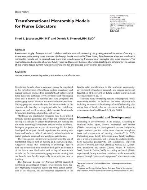 (PDF) Transformational Mentorship Models for Nurse Educators