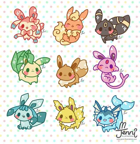 All my Eeveelutions are all done!!! ヾ(*´∀`*)ﾉ #chibi #eeveelution #eevee #flareon #jolteon # ...