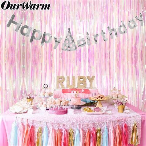 OurWarm Birthday Rain Curtain Glitter Backdrop Shiny Rose Curtain ...