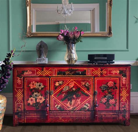 Hand Painted Red High Lacquer Chinese Wedding Cabinet – NookDeco