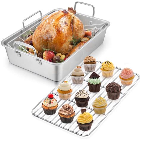 Walchoice Stainless Steel Roasting Pan with V-shaped Wire Rack ...