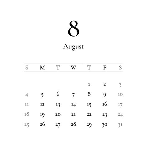 Modern Minimalist August 2024 Calendar Template Vector, 2024, Calendar ...
