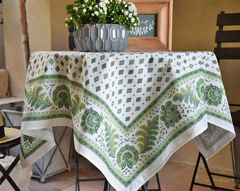 PERSE GREEN Acrylic Coated French Tablecloth - Indoor Outdoor French Oilcloth Elegant Party ...