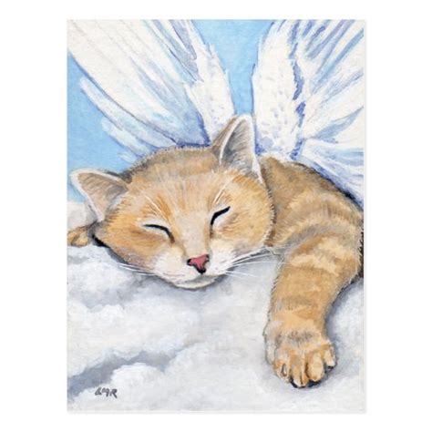 Gabrielle, Angel Cat in Clouds Painting Postcard | Zazzle